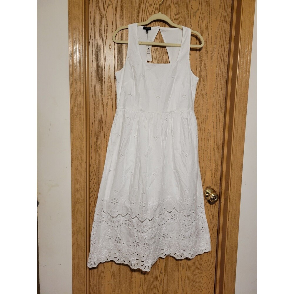 Talbots White Eyelet Embroidered Sleeveless Square Neck A-Line Lined Dress 6